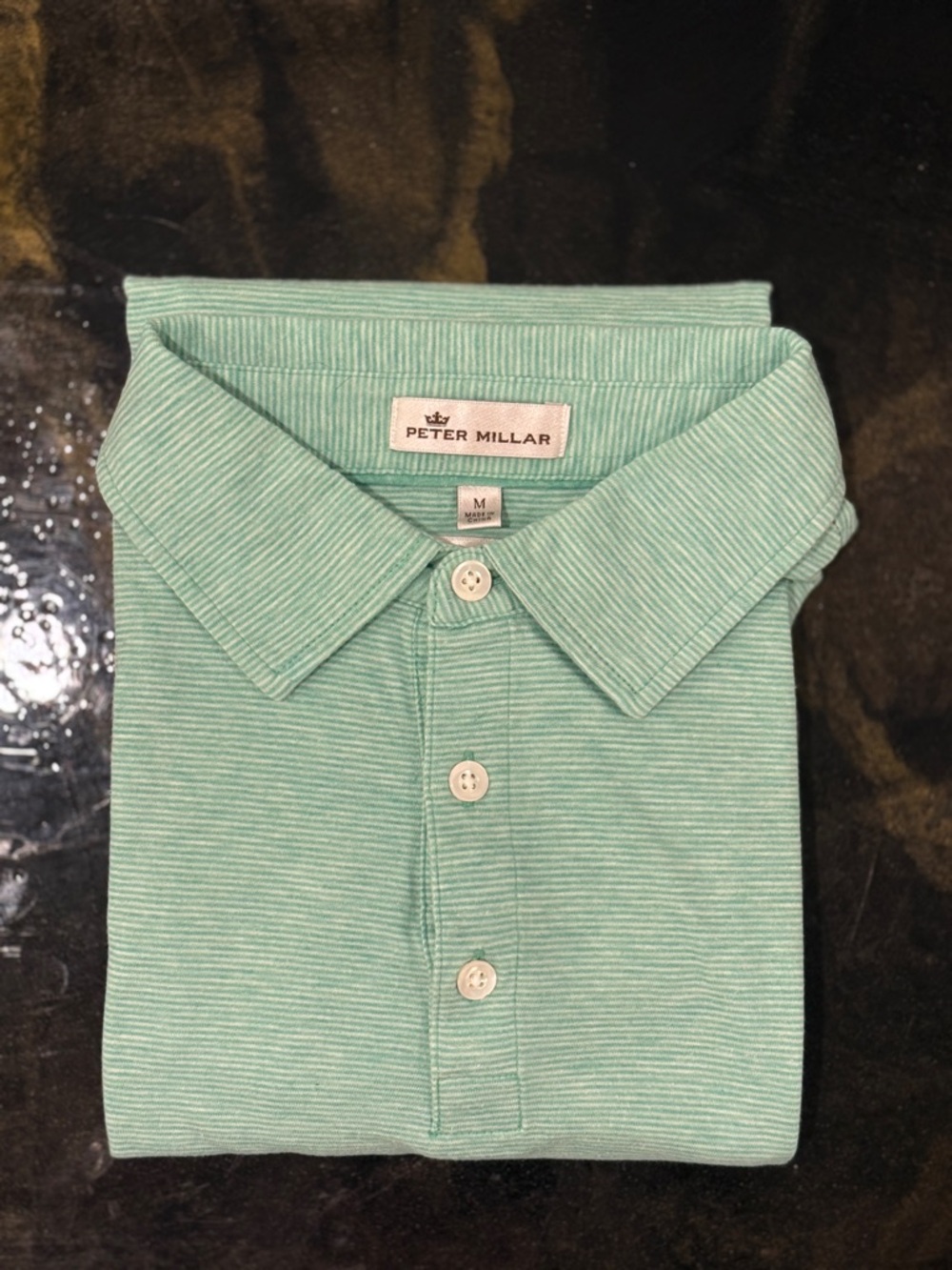 Peter Millar Mint-Green Striped Collared Shirt - Picture 2 of 3
